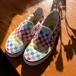 Rainbow Checkered Slip On Vans
